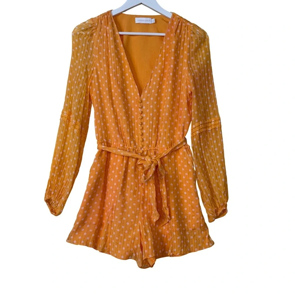 Jonathan Simkhai Women's Polka‎ Dot Caroline Silk Romper Size XS Bohemian